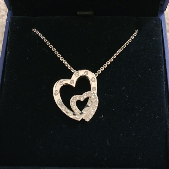 Swarovski Silver Double Heart Necklace - Picture 2 of 3